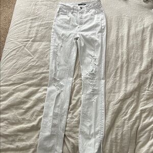 Fashion Nova White Distressed Jeans